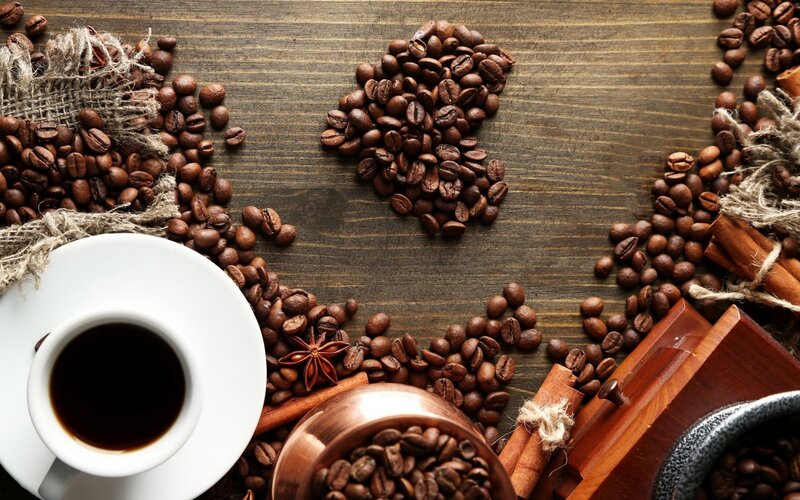 Coffee Beans and Cup — Brown, Cozy