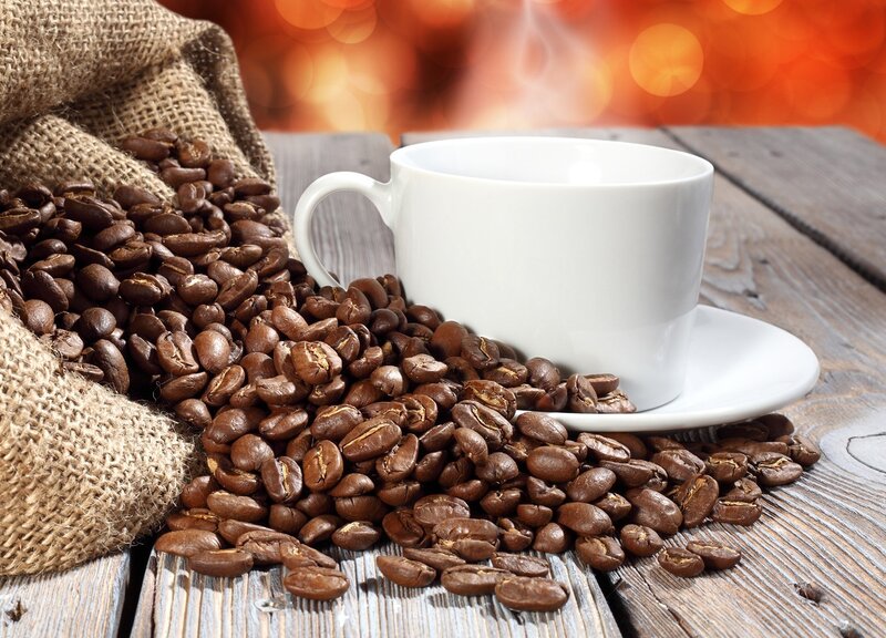 Coffee Beans and Cup — Brown, Warm, Photograph