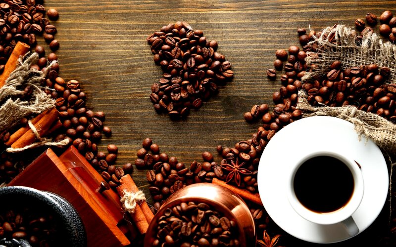 Coffee Beans and Cup — Brown, Warm