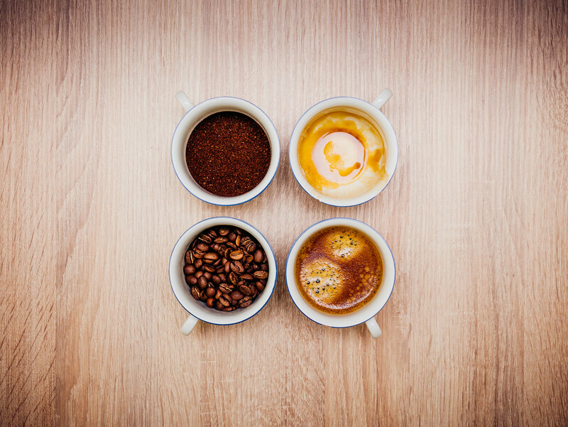 coffee beans and espresso cups