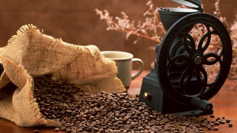 coffee beans and grinder