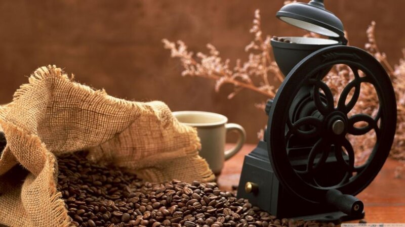 Coffee Beans and Grinder — Brown, Calm, Photograph