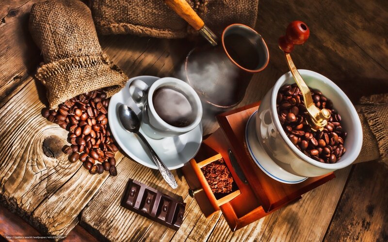Coffee Beans and Grinder — Brown, Dramatic, Photograph, Coffee Cup