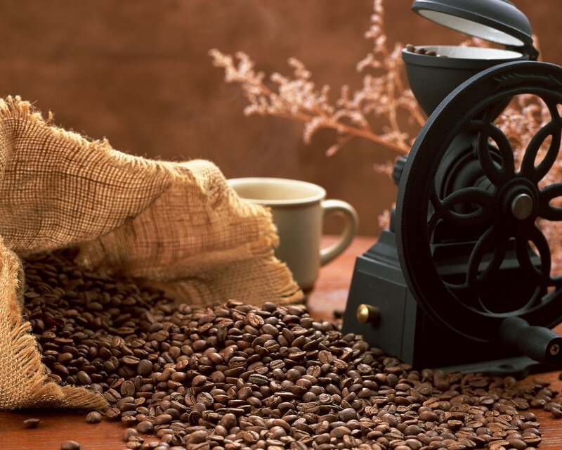 Coffee Beans and Grinder — Brown, Warm, Photograph