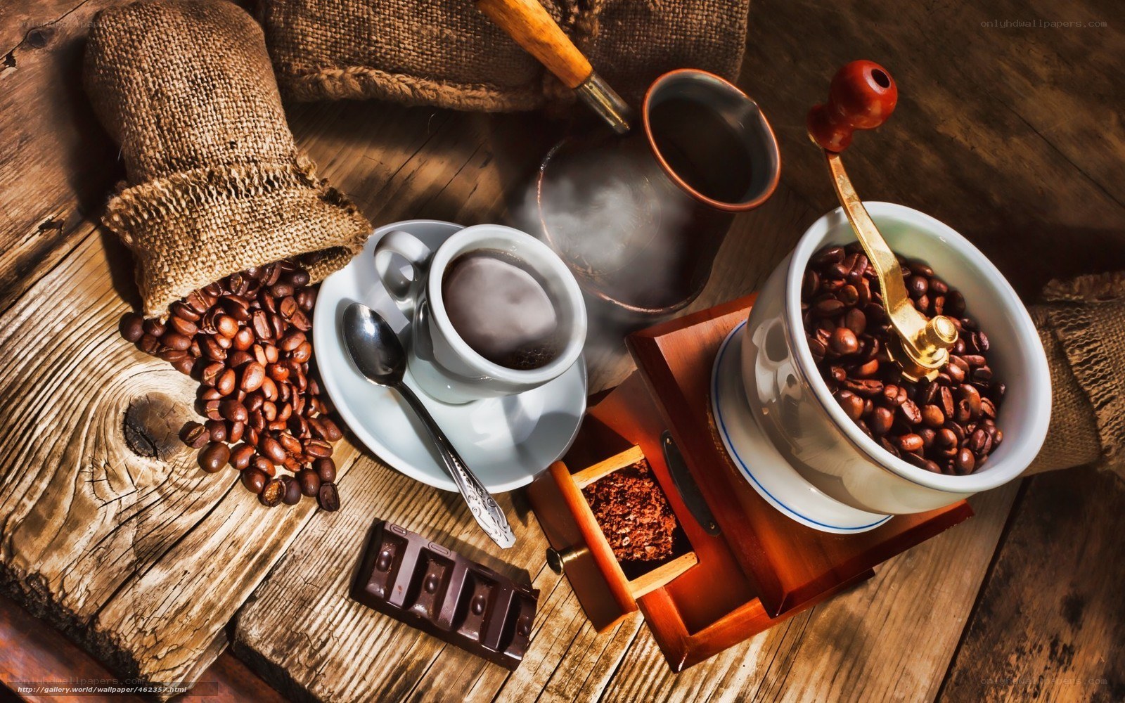 coffee beans and grinder setup