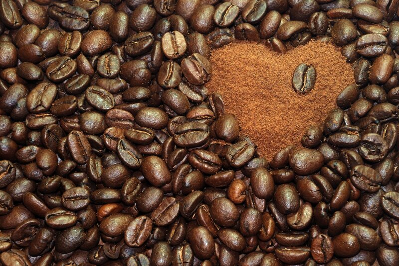 Coffee Beans and Grounds — Brown, Calm, Photograph, Heart Shape