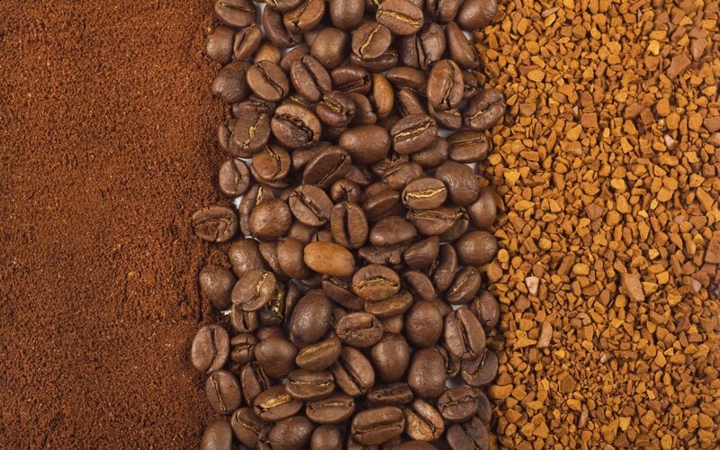 Coffee Beans and Grounds — Brown, Neutral, Photograph