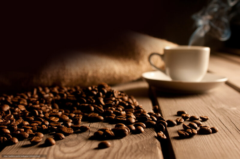 coffee beans and steaming cup