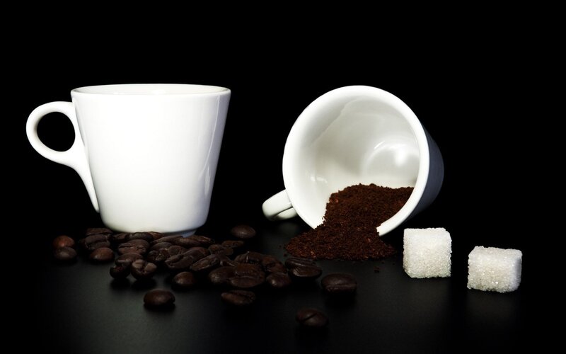 coffee beans and sugar cubes