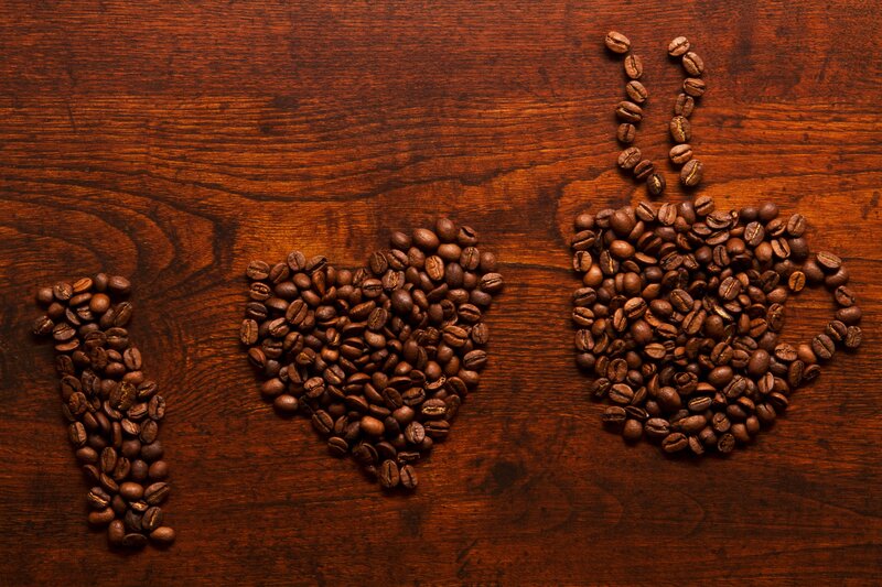 coffee beans forming love message