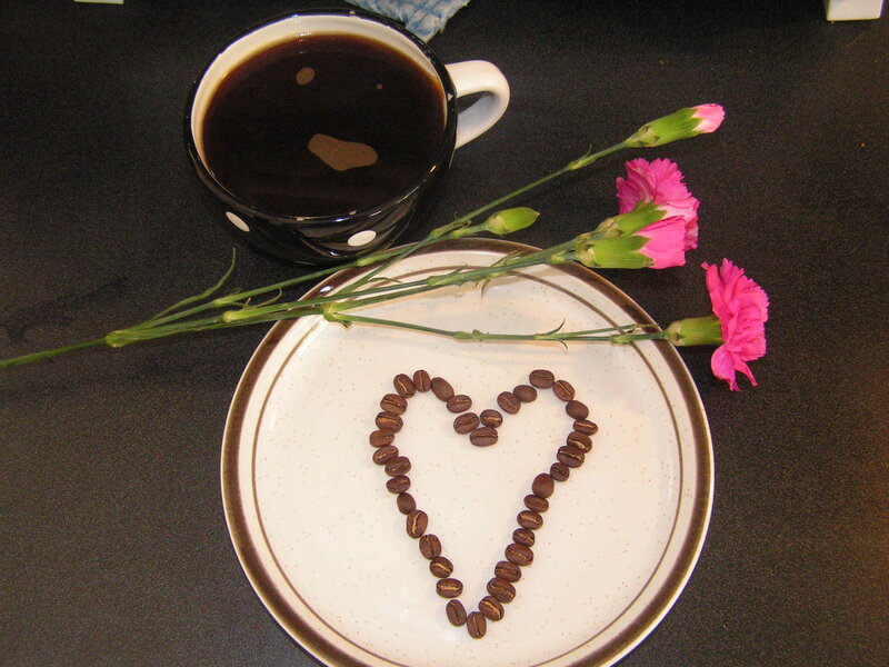 coffee beans heart with flowers