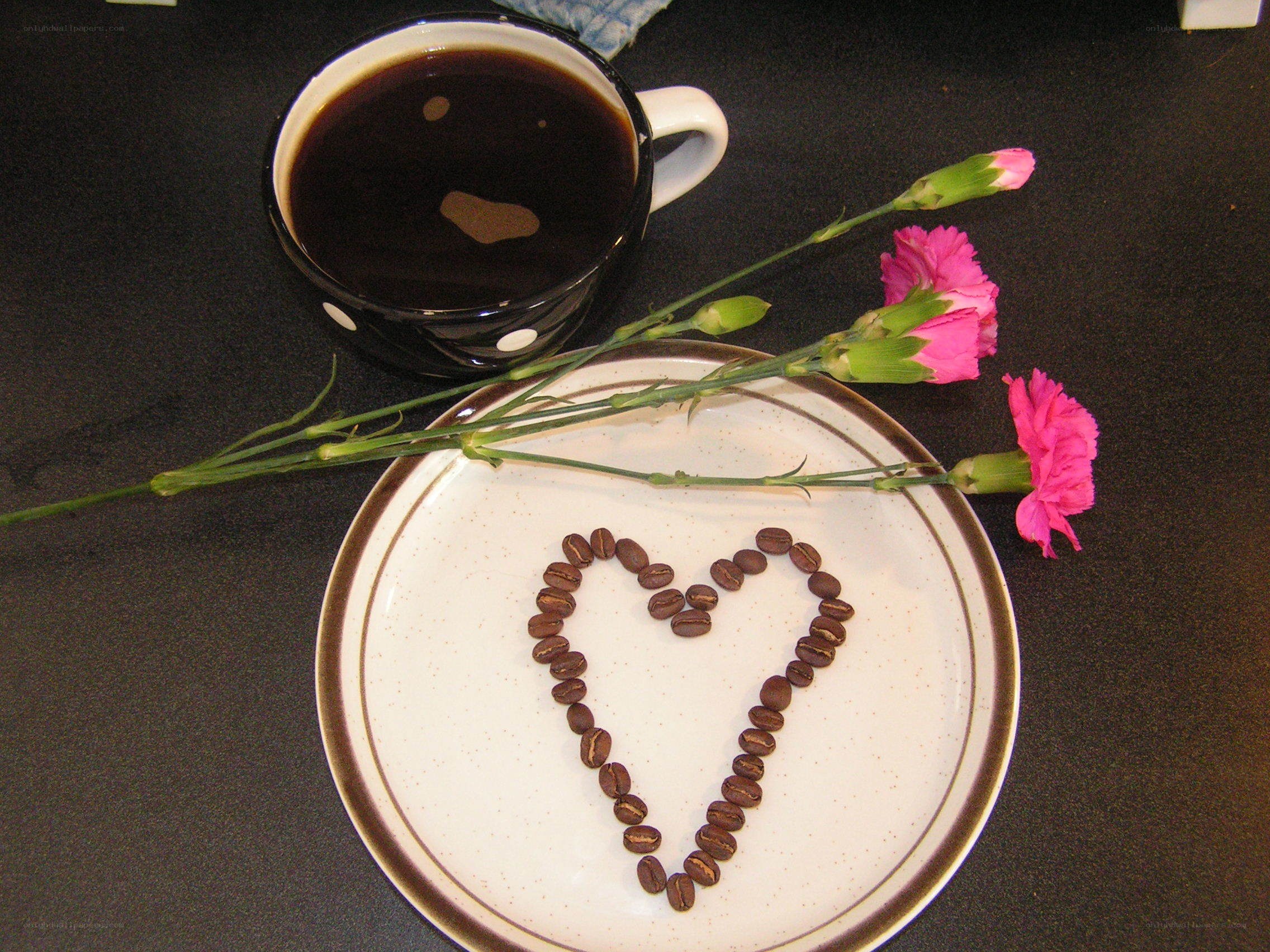 coffee beans heart with flowers
