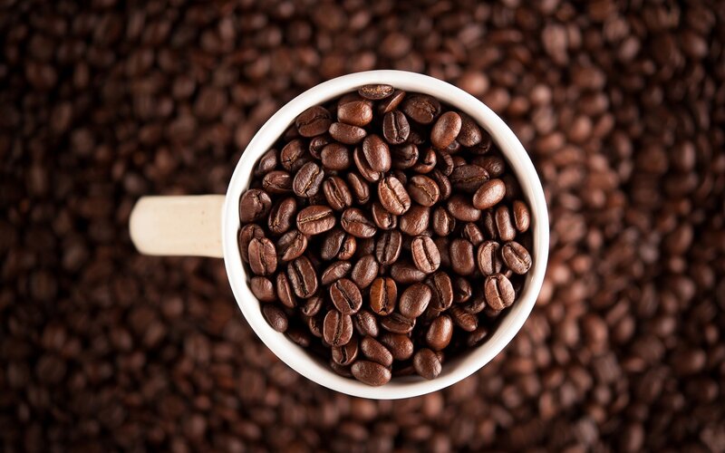Coffee Beans in a Cup — Brown, Calm, Photograph