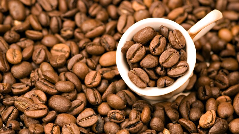 Coffee Beans in a Cup — Brown, Calm, Photograph, White
