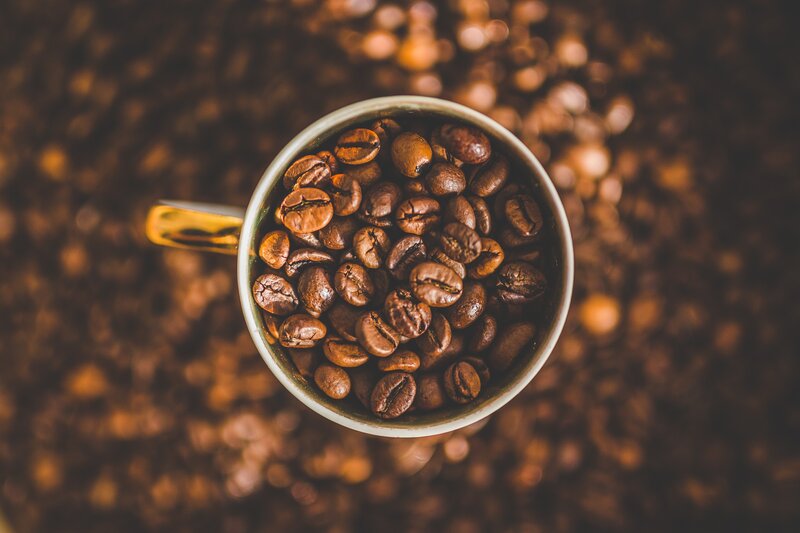 Coffee Beans in a Cup — Brown, Warm
