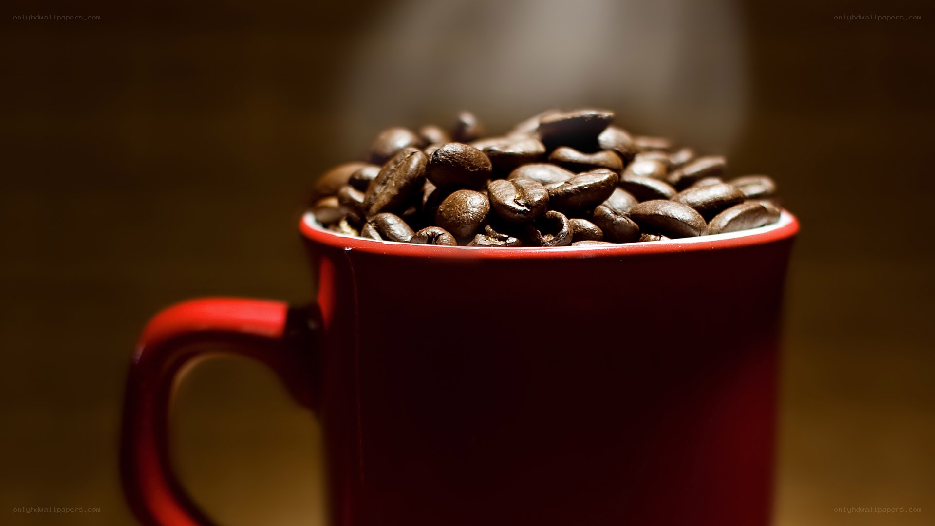 coffee beans in a red mug