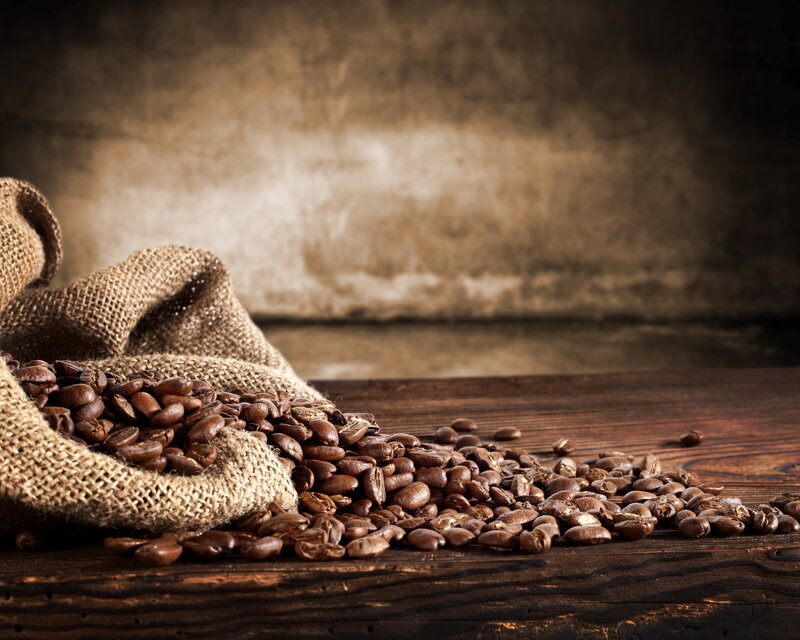 Coffee Beans in Burlap Sack — Brown