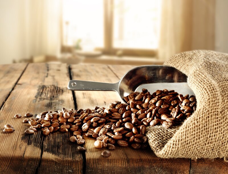 Coffee Beans in Burlap Sack — Brown, Warm
