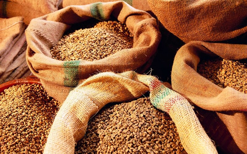 coffee beans in burlap sacks