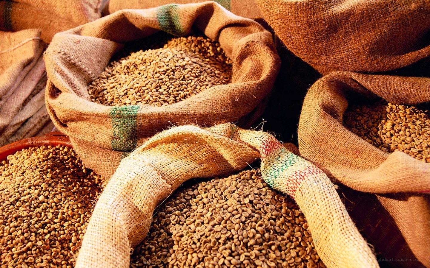 coffee beans in burlap sacks