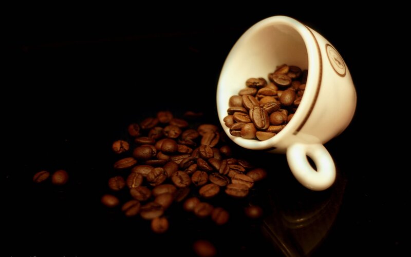 Coffee Beans in Cup — Black, Dramatic