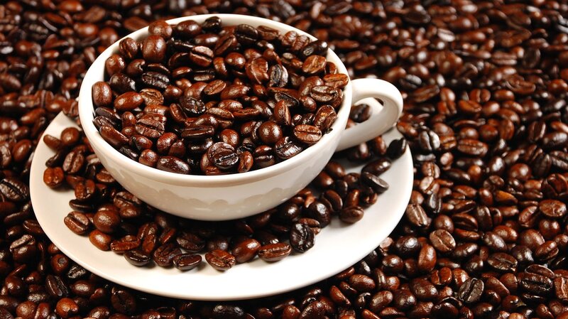 Coffee Beans in Cup — Brown, Calm, Photograph, Saucer