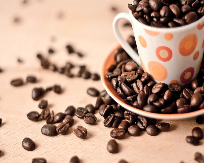 Coffee Beans in Cup — Brown, Calm, Photograph