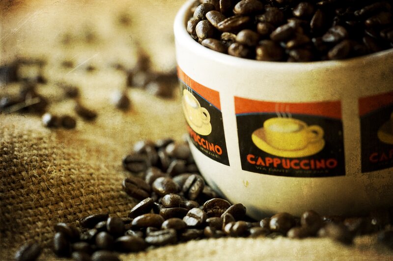 Coffee Beans in Cup — Brown, Warm, Photograph