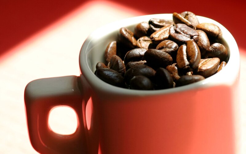 Coffee Beans in Cup — Red, Dramatic
