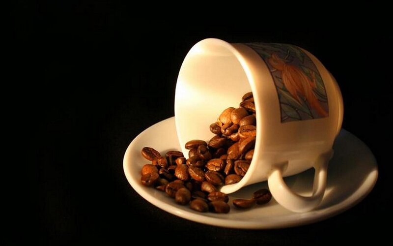 Coffee Beans in Cup — White, Dramatic