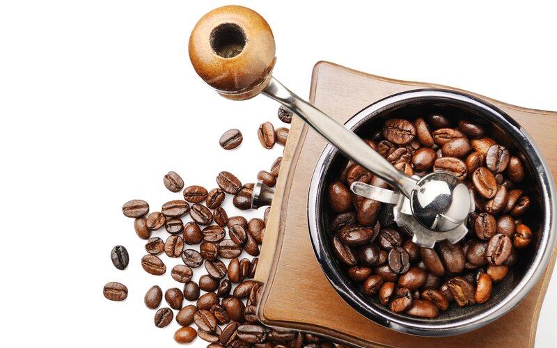 Coffee Beans in Grinder — Brown, Neutral, Photograph