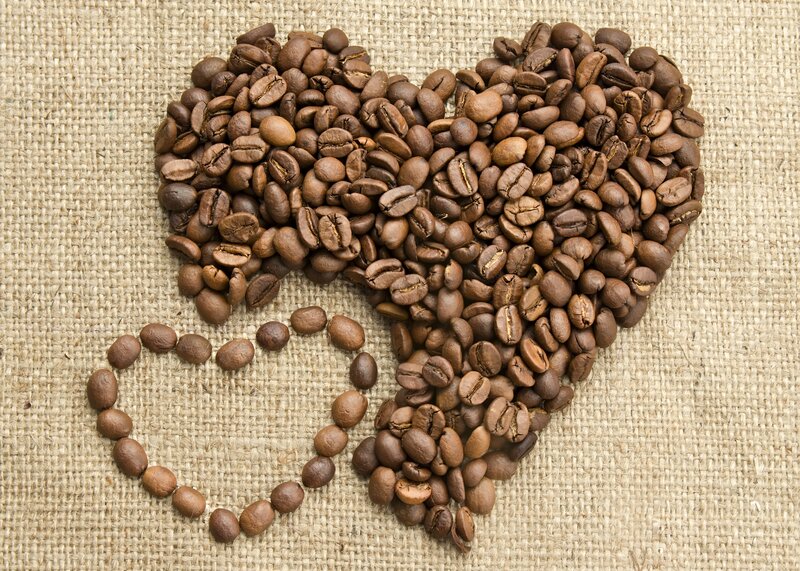Coffee Beans in Heart Shape — Brown, Calm, Photograph, Burlap