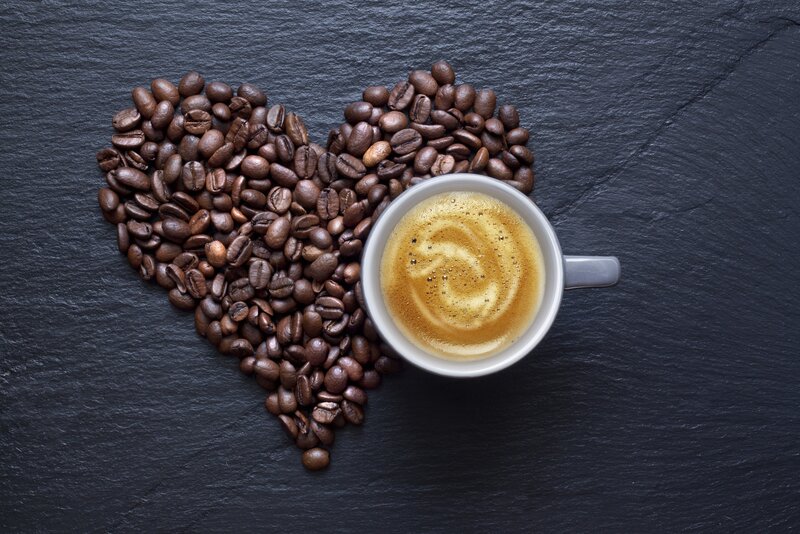 Coffee Beans in Heart Shape — Brown, Calm, Photograph, Coffee Cup