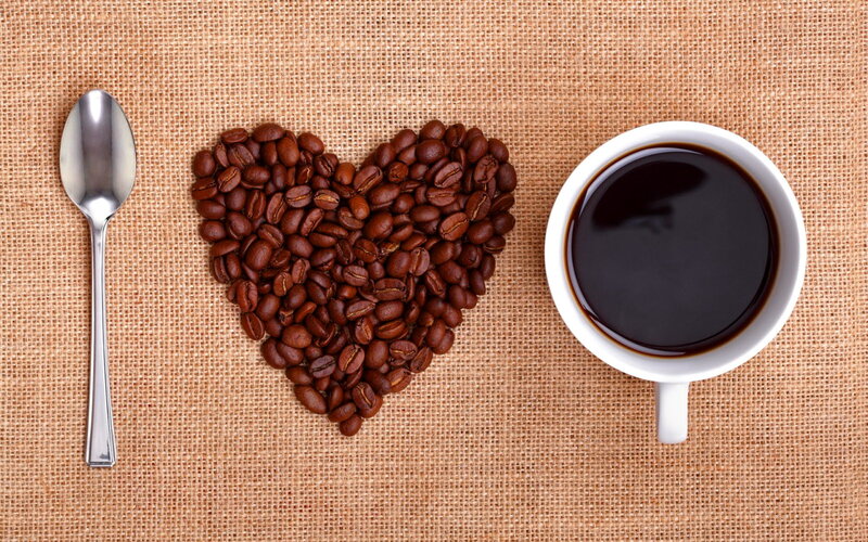 Coffee Beans in Heart Shape — Brown, Calm, Photograph, Spoon
