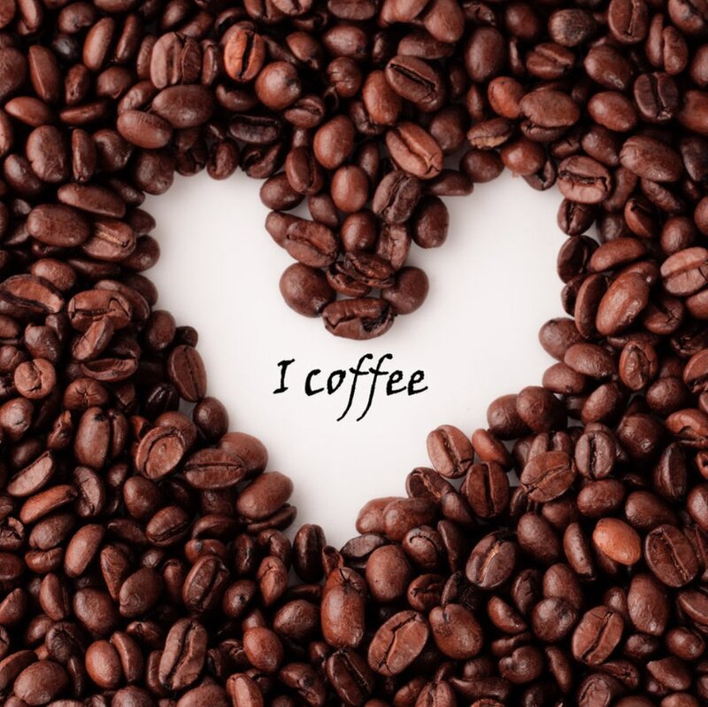 Coffee Beans in Heart Shape — Brown, Calm, Photograph, Text