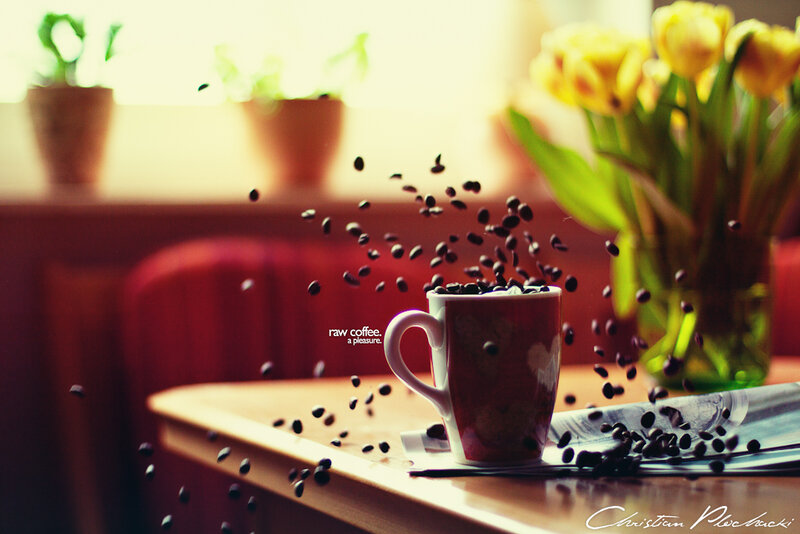 Coffee Beans in Mid-air — Red