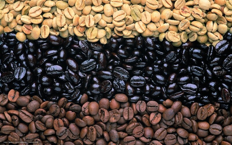 coffee beans in three stages