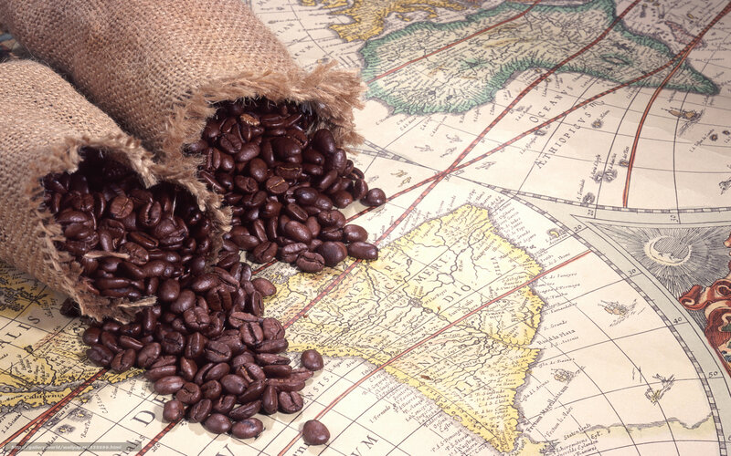 Coffee Beans on Map — Brown, Calm, Photograph