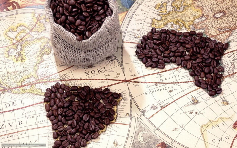 Coffee Beans on Map — Brown, Calm