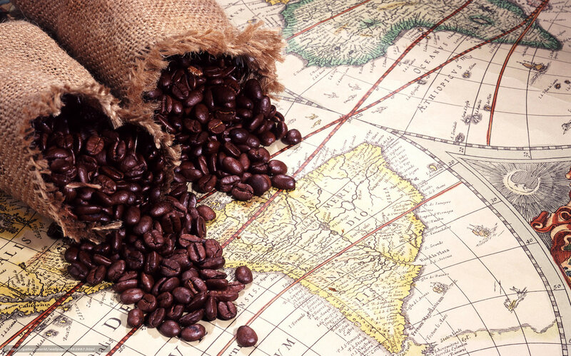 Coffee Beans on Map — Brown, Historical