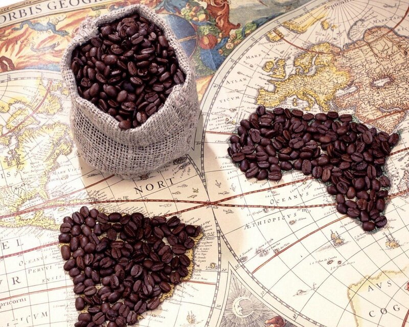Coffee Beans on Map — Brown