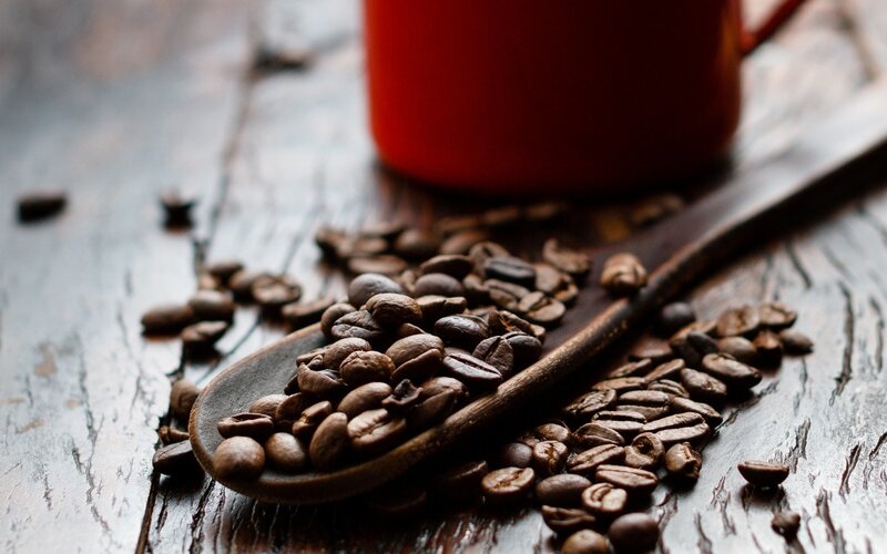 Coffee Beans on Spoon — Brown