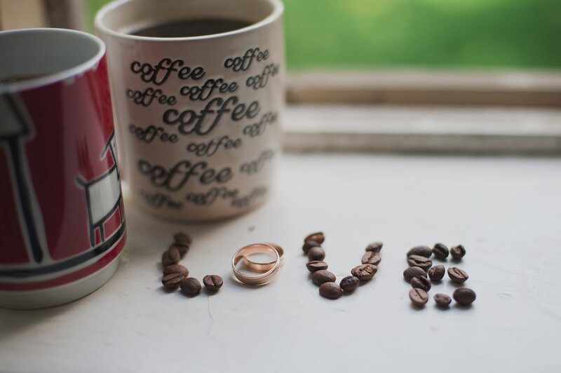 Coffee Beans Spelling Love — White