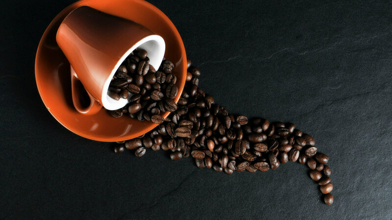 Coffee Beans Spilling — Brown, Dramatic, Photograph
