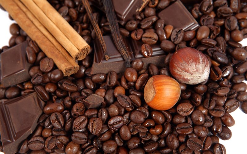 Coffee Beans with Chocolate — Brown, Warm