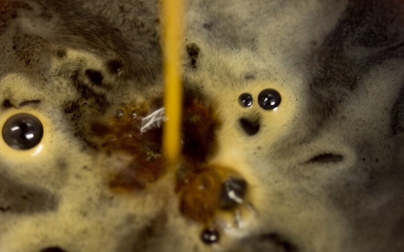 Coffee Being Poured — Brown, Calm, Photograph, Foam, Bubbles