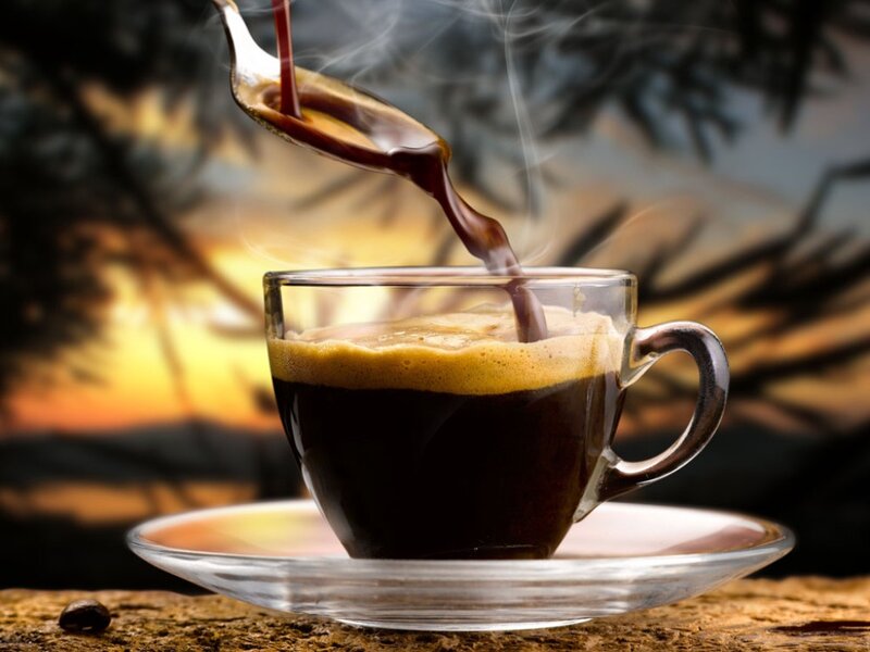 Coffee Being Poured — Brown, Dramatic, Sunset