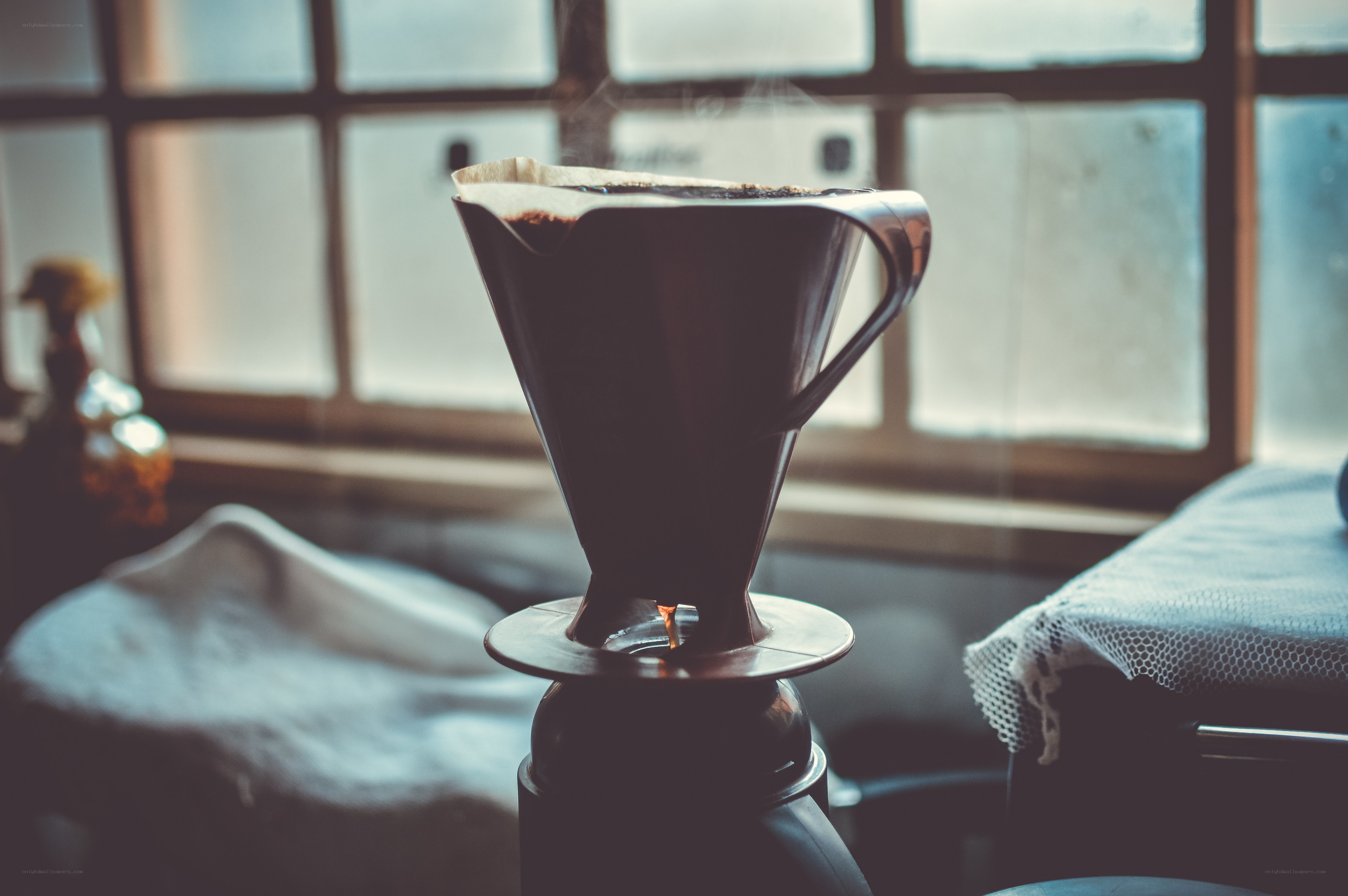 coffee brewing in a pour-over