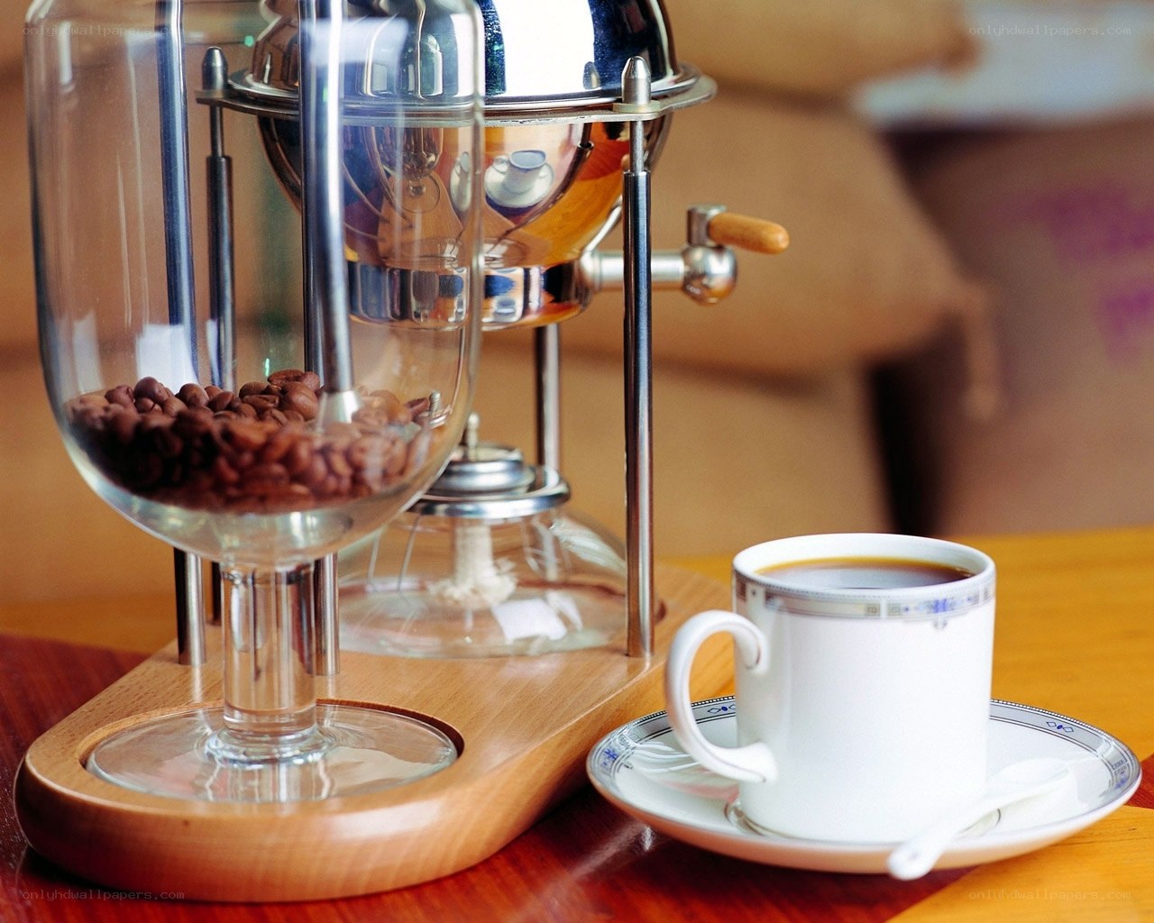 Coffee brewing setup with beans