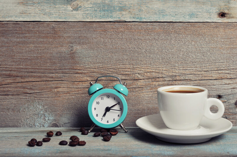Coffee Cup and Alarm Clock — White